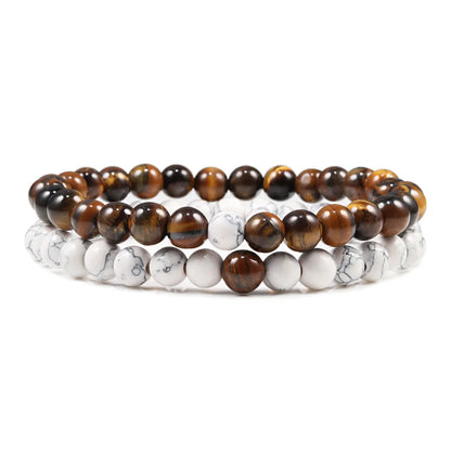 Hot Sale 2pcs/Set Couples Beaded Bracelets Tiger Eye Black Lava Natural Stone Beaded Bracelets Malachite Energy Elastic Jewelry