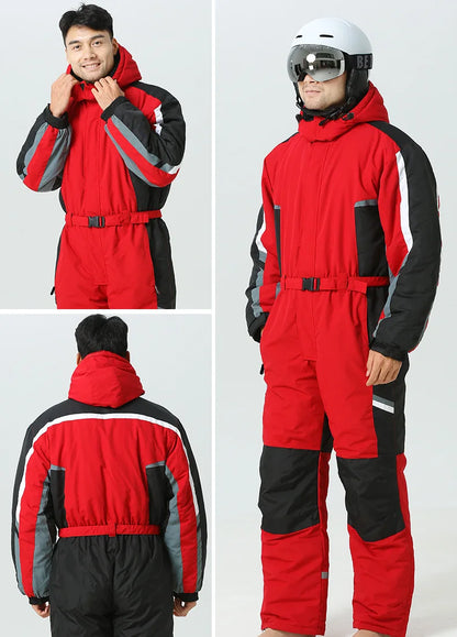 -30 Degrees Men Snow Jumpsuit Winter Man Skiing Overalls Fleece Women Snowboarding Clothes Warm Waterproof Male Snowsuits