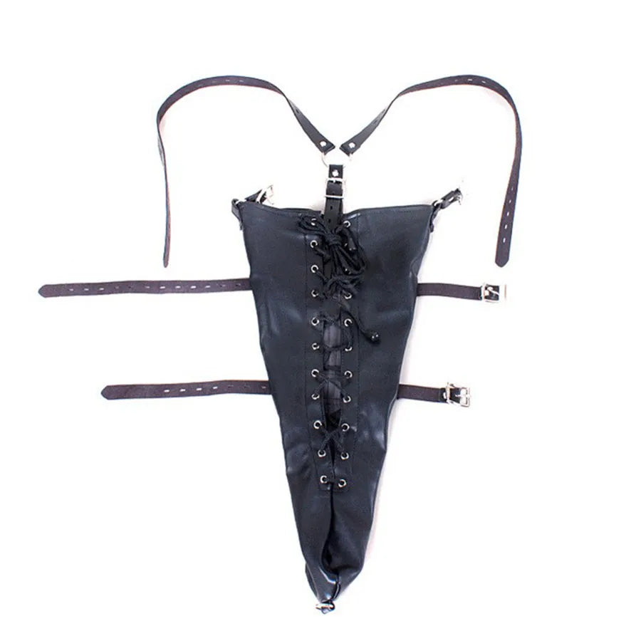 Sexy SM Restraint Arm Binder Behind Back Straight Jacket Leather Armbinder Slave Lockable Bondage Shoulder Straps Club Role play