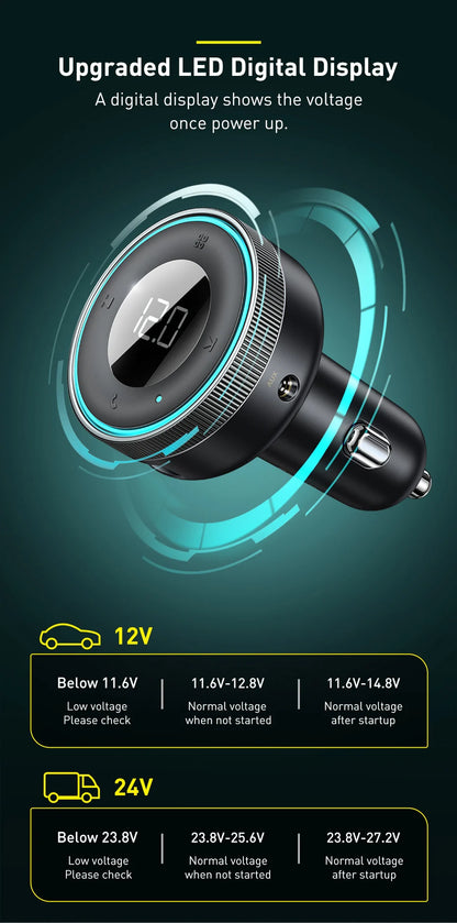 Baseus FM Transmitter Modulator Car Wireless Bluetooth 5.0 USB Fast Charger Auto Aux Radio Mp3 Player Music Hands Free Car Kit