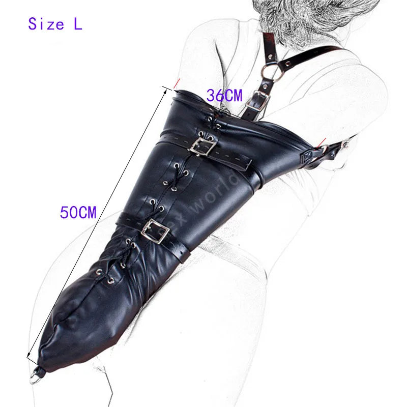 Sexy SM Restraint Arm Binder Behind Back Straight Jacket Leather Armbinder Slave Lockable Bondage Shoulder Straps Club Role play