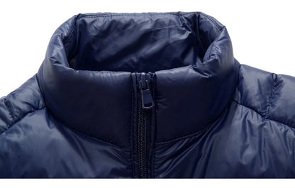 Schinteon Men Ultralight White Duck Down Jacket Thin Stand Collar Solid Color Simple Autumn Outwear