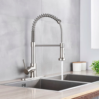 Spring Brushed Kitchen Sink Faucet Pull Down Sprayer Nozzle Single Handle Faucets Mixer Hot Cold Stainless Steel Modern