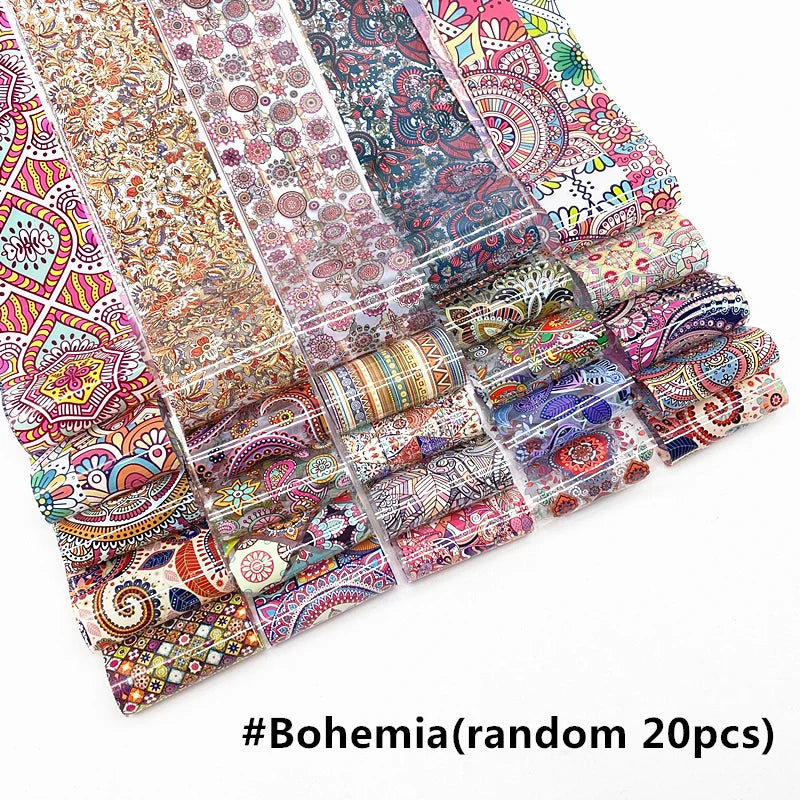 20 Rolls Halloween Nail Foils Gradient Transfer Paper Christmas Nail Art Stickers Stripe Floral Manicure Decals Nails Decoration