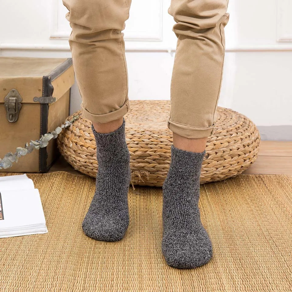 Winter Men's Merino Wool Socks Super Thick Warm High Quality Harajuku Retro Snow Casual Antifreeze Socks 5 Pair