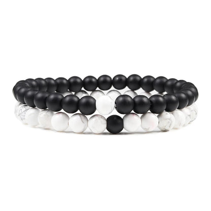 Hot Sale 2pcs/Set Couples Beaded Bracelets Tiger Eye Black Lava Natural Stone Beaded Bracelets Malachite Energy Elastic Jewelry