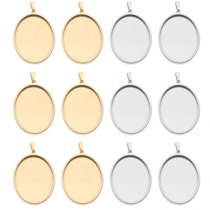 5pcs/lot Stainless Steel Oval Pendant Cabochon Base Setting Tray Blank 18*25mm 30*40mm Cabochons DIY Jewelry Making Supplies