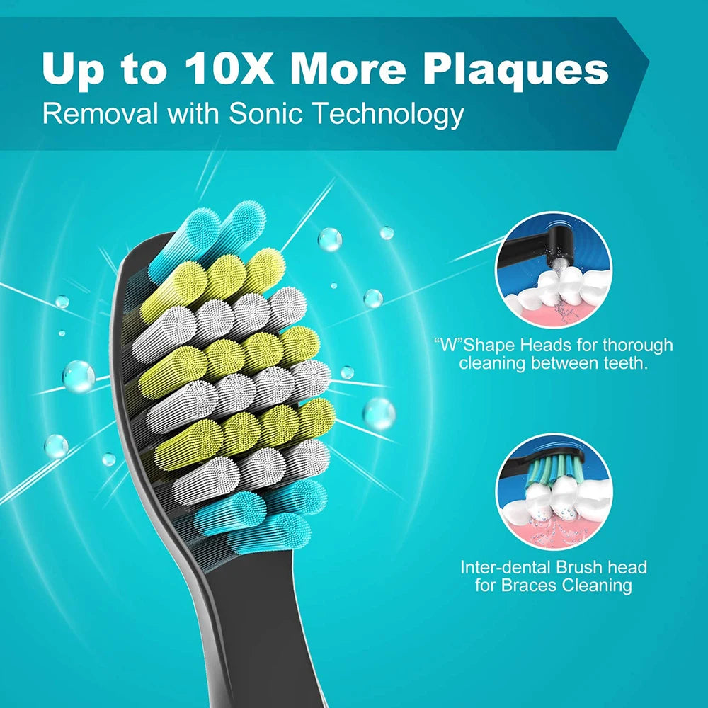 Fairywill FW507 Electric Sonic Toothbrush USB Charger Tooth 8Brush Replacement Waterproof Electronic Toothbrush with Travel Case