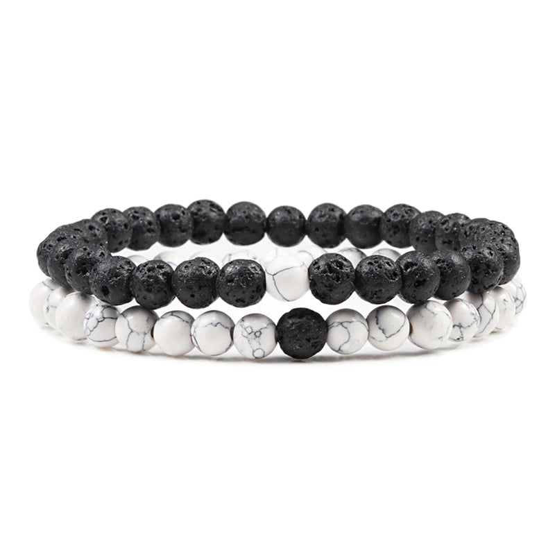 Hot Sale 2pcs/Set Couples Beaded Bracelets Tiger Eye Black Lava Natural Stone Beaded Bracelets Malachite Energy Elastic Jewelry