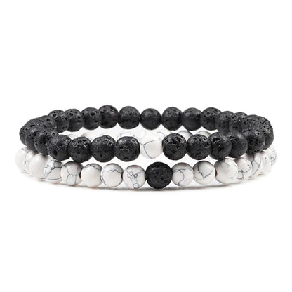 Hot Sale 2pcs/Set Couples Beaded Bracelets Tiger Eye Black Lava Natural Stone Beaded Bracelets Malachite Energy Elastic Jewelry