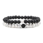 Hot Sale 2pcs/Set Couples Beaded Bracelets Tiger Eye Black Lava Natural Stone Beaded Bracelets Malachite Energy Elastic Jewelry