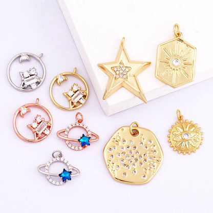 Sun Moon Star Space Celestial Compass Charm Pendant in Gold Colour , Jewelry Necklace Bracelet Making Supplies L93