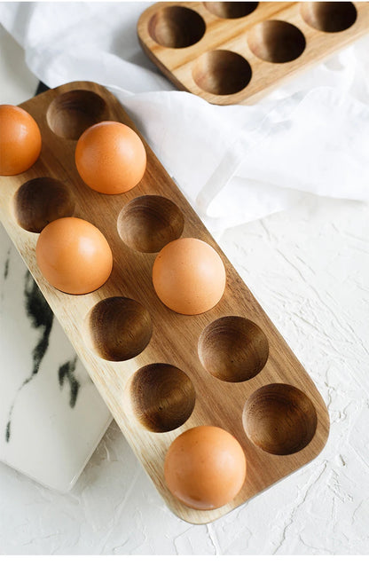 Japanese Style Wooden Double Row Egg Storage Box Home Organizer Rack Eggs Refrigerator Holder Kitchen Fresh Keeping Accessories