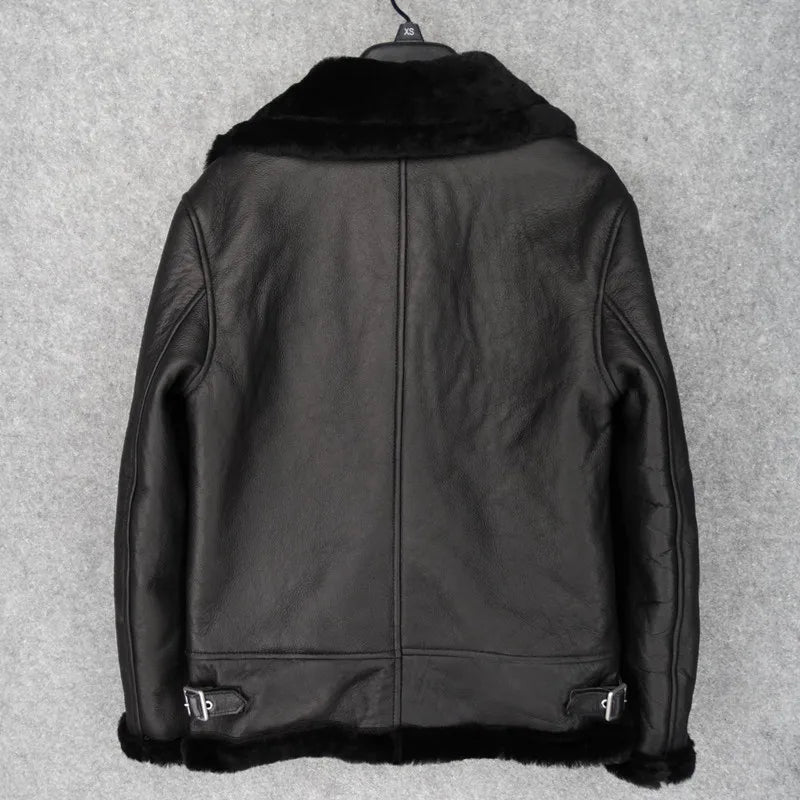 CC SHop Best.Guarantee Genuine leather jacket with fur.Winter warm women 100% shearling coat.Street sheepskin with wool jackets