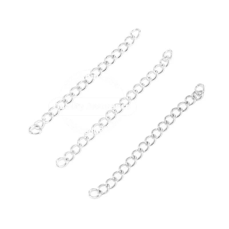 50pcs Stainless Steel 2 inch Soldered Extension Chain Silver Plated Extender Tail Chains for DIY Jewelry Making