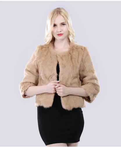 Hot Sale Girl Real Rabbit Fur Coat Women Real Rabbit Fur Jacket Genuine Real Rabbit Fur Outerwear Casual Short Real Fur Coats
