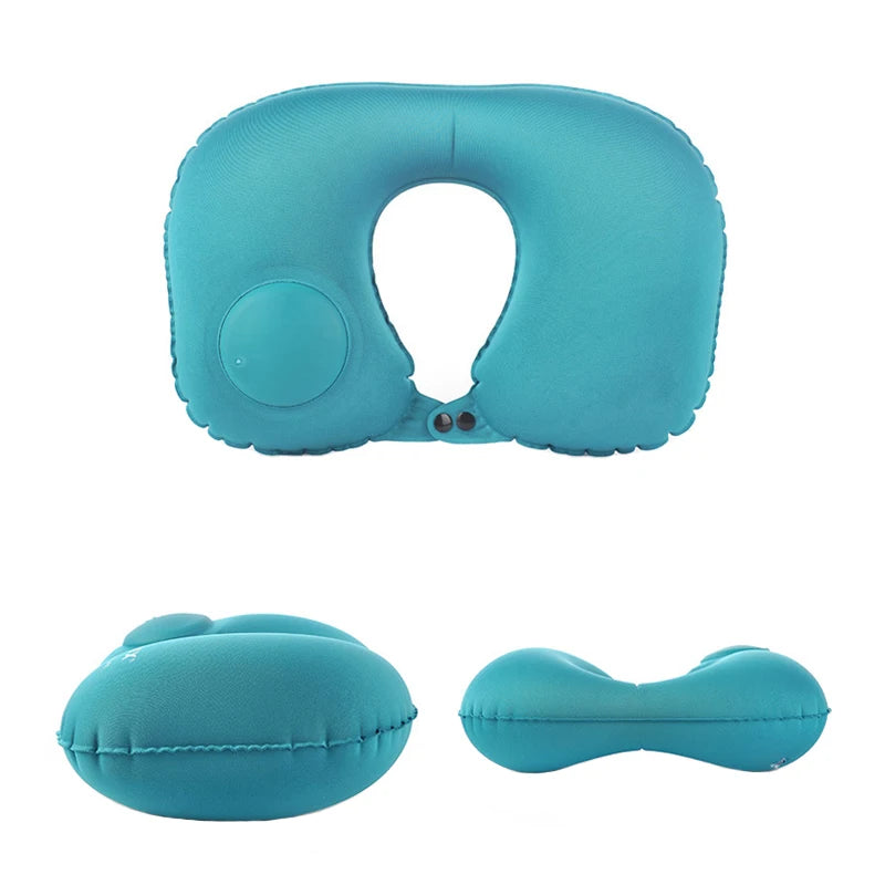 U-Shape Travel Pillow Automatic Air Inflatable Airplane Car Pillows Ring Pillow Folding Press Type Bed Pillows Neck Cushion