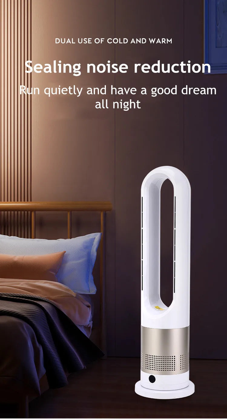 Bladeless Electric Tower Fan with Cold & Warm Air Cooling Standing Air Conditioner Heater with Timer Remote Control
