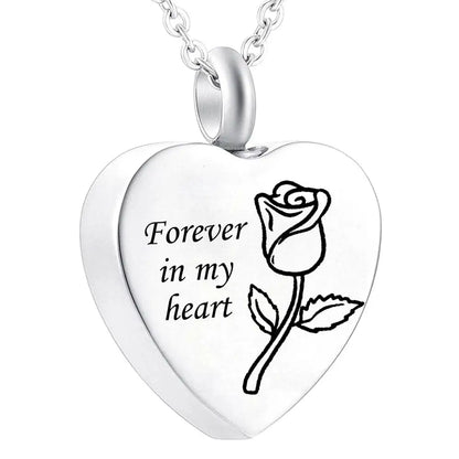 Stainless Steel Silver Cremation Jewelry Forever in My Heart Ashes Keepsake Urns Pendant Necklace for Women, 20 Inch Link Chain