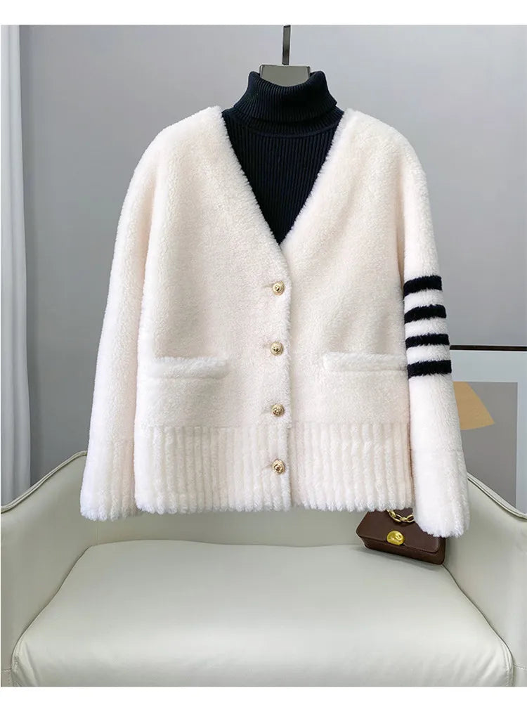 CT152 PDUI Women Real Wool Fur Coat Winter Warm Female Girl Sheep Shearing Jacket Parka OverCoat