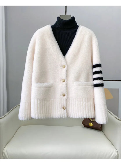 CT152 PDUI Women Real Wool Fur Coat Winter Warm Female Girl Sheep Shearing Jacket Parka OverCoat