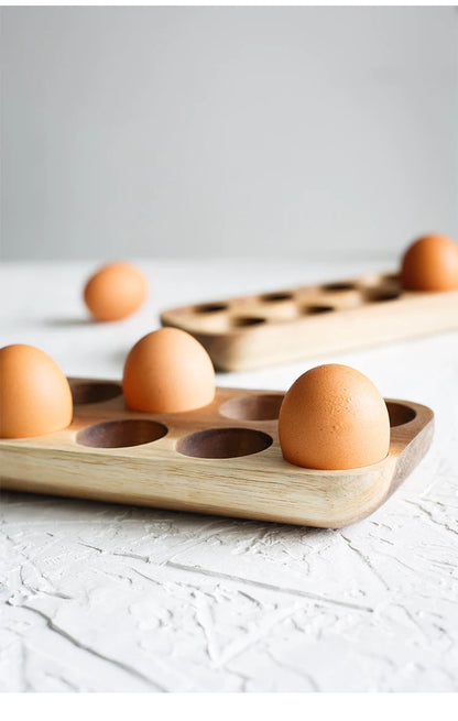 Japanese Style Wooden Double Row Egg Storage Box Home Organizer Rack Eggs Refrigerator Holder Kitchen Fresh Keeping Accessories
