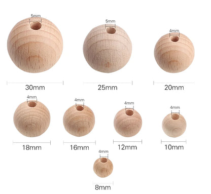 Let's Make 100Pcs Wooden Teether Chewable 8-20mm Round Beads Ecofriendly Unfinished Beech Beads DIY Craft Wooden Gift