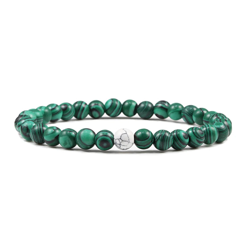 Hot Sale 2pcs/Set Couples Beaded Bracelets Tiger Eye Black Lava Natural Stone Beaded Bracelets Malachite Energy Elastic Jewelry