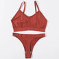 Women Seamless Bra And Panties Set Wire Free Bralette High Leg Cut Thongs Comfort Ribbed Unlined Underwear Sexy Lingerie Set