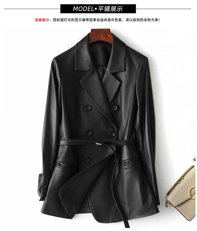 Nerazzurri Black Faux Leather Blazer Women Long Sleeve Belt Leather Jacket Women 5xl 6xl 7xl New arrivals 2022 Womens Clothing