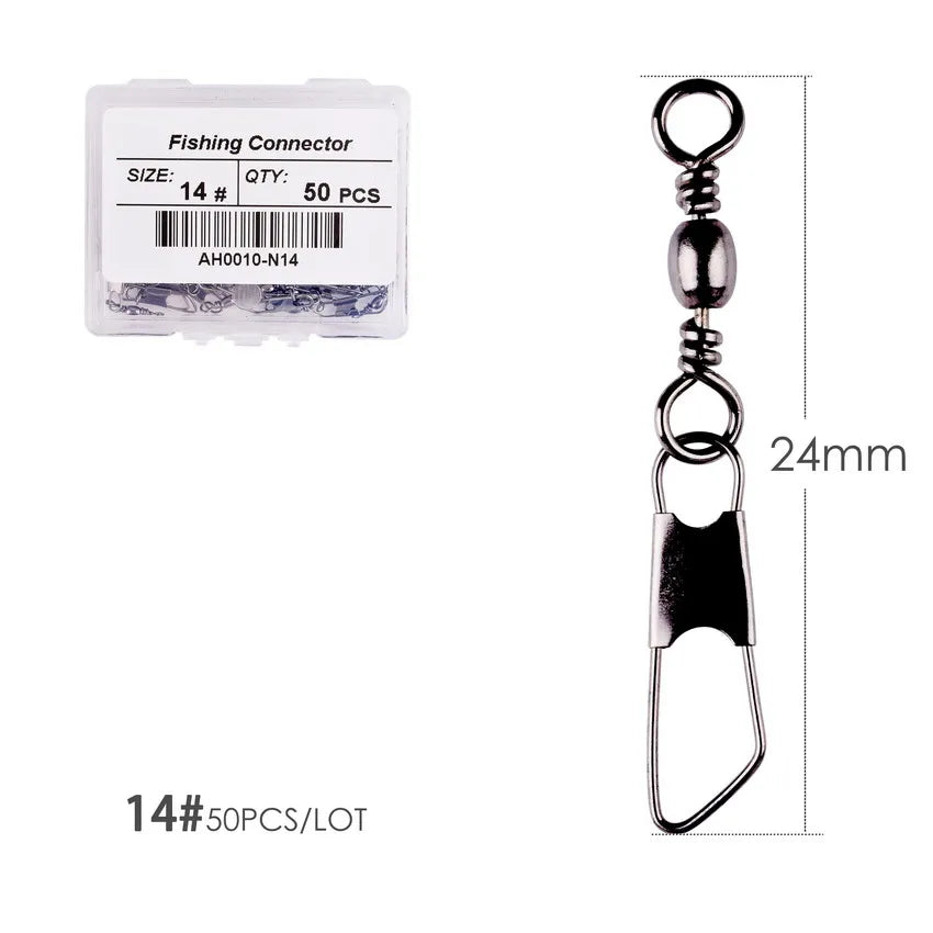 50Pcs/ Box Brass Barrel Fishing Swivel Solid Rings Fishing Pin Line Connector Fishhook with Interlock Snap Swivels Tackle Tool