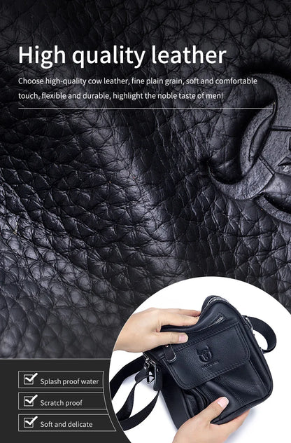 Bullcaptain Casual Men's Shoulder Bags Business Messenger Bag High-Quality Men's Cow Leather Bag's Mini Large Capacity Pocket