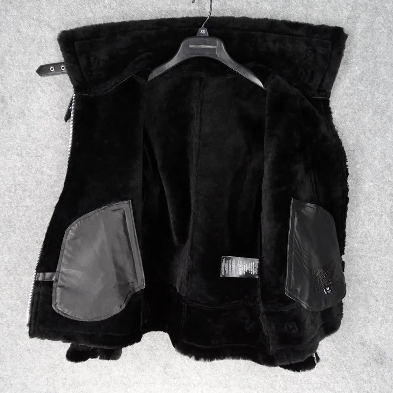CC SHop Best.Guarantee Genuine leather jacket with fur.Winter warm women 100% shearling coat.Street sheepskin with wool jackets