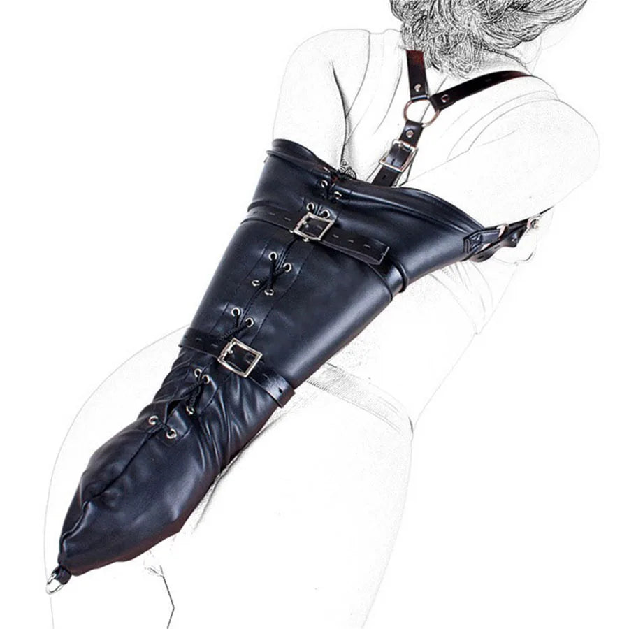 Sexy SM Restraint Arm Binder Behind Back Straight Jacket Leather Armbinder Slave Lockable Bondage Shoulder Straps Club Role play
