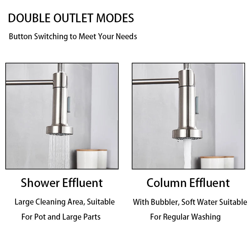 Spring Brushed Kitchen Sink Faucet Pull Down Sprayer Nozzle Single Handle Faucets Mixer Hot Cold Stainless Steel Modern