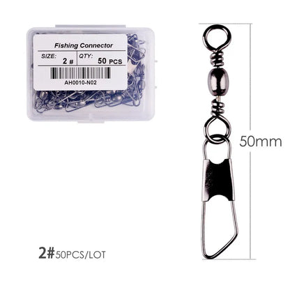 50Pcs/ Box Brass Barrel Fishing Swivel Solid Rings Fishing Pin Line Connector Fishhook with Interlock Snap Swivels Tackle Tool