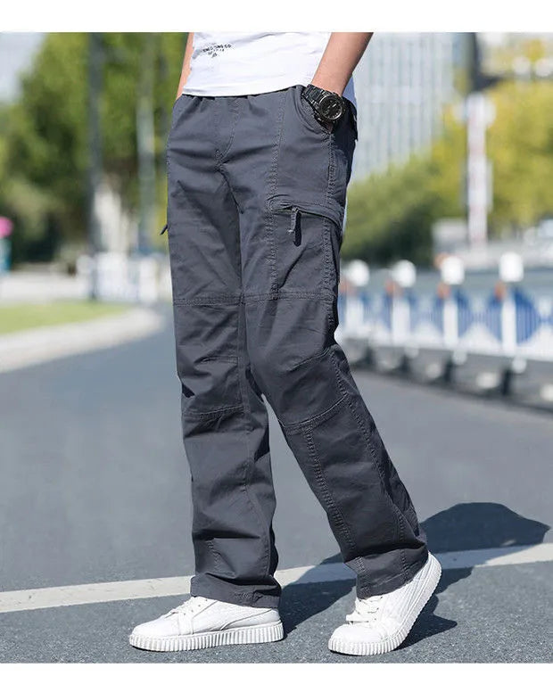 Cotton Cargo Trousers Men Work Pants Sports Casual Jogging Training High Quality Overalls Korean Plus Size Loose Straight Pants
