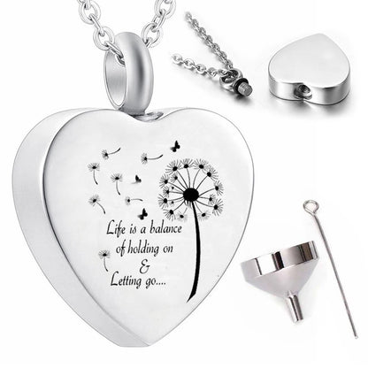 Heart-shaped dandelion pendant necklace ladies necklace ashes urn souvenir cremation jewelry-life is a balance of holding