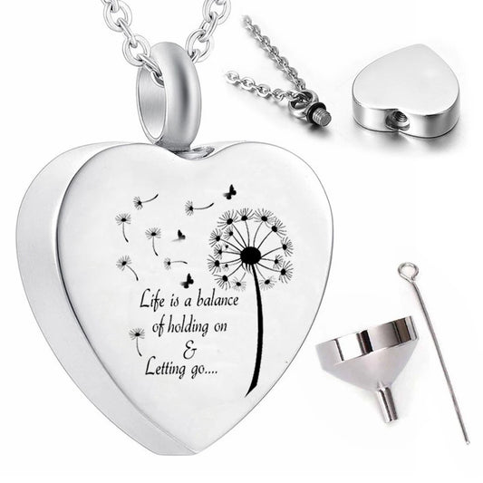 Heart-shaped dandelion pendant necklace ladies necklace ashes urn souvenir cremation jewelry-life is a balance of holding