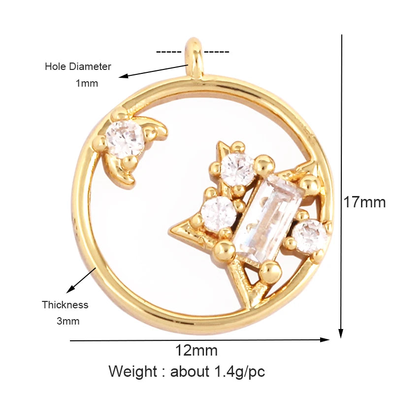 Sun Moon Star Space Celestial Compass Charm Pendant in Gold Colour , Jewelry Necklace Bracelet Making Supplies L93