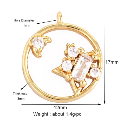 Sun Moon Star Space Celestial Compass Charm Pendant in Gold Colour , Jewelry Necklace Bracelet Making Supplies L93