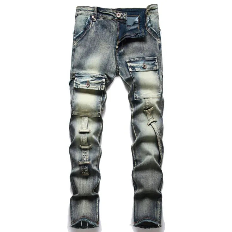 2022 New Fashion Mens Biker Jeans Punk Style Men Cargo Denim Pants  Zipper Pocket Motorcycle Jeans Male Pantalones Hombre