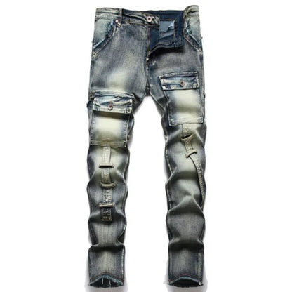 2022 New Fashion Mens Biker Jeans Punk Style Men Cargo Denim Pants  Zipper Pocket Motorcycle Jeans Male Pantalones Hombre