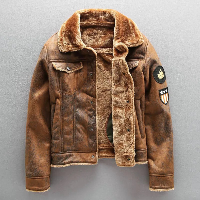 Men's Winter Thick Warm Military Bomber Pu Jacket Tactical Faux Leather Jackets Outwear Fleece Coats Fur Inner Windbreaker