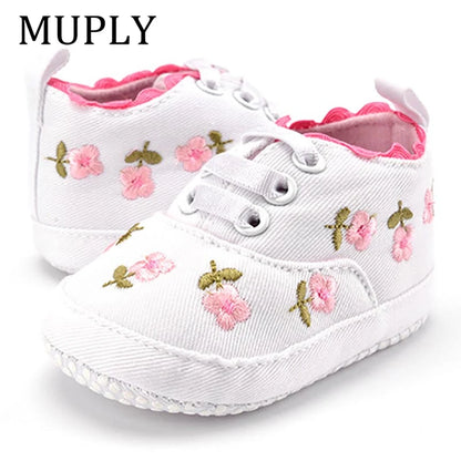 Baby Girl Shoes White Lace Floral Embroidered Soft Shoes Prewalker Walking Toddler Kids Shoes First Walker