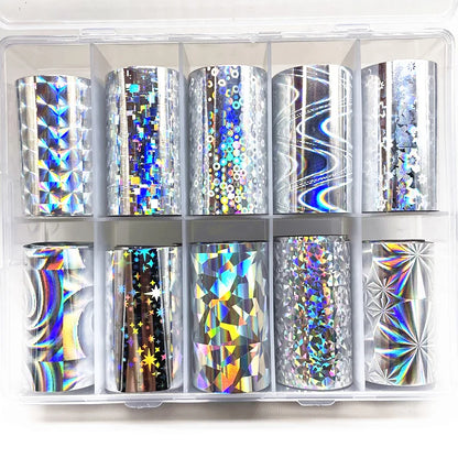 1 Box New Metal Nail Foils for Matt Transfer Paper Neon Stickers Champagne Nails Wraps Silver DIY Chameleon Nail Art Decorations