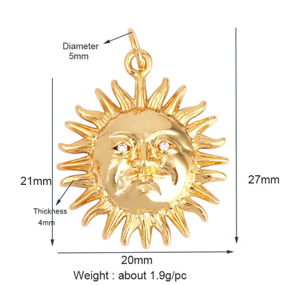 Sun Moon Star Space Celestial Compass Charm Pendant in Gold Colour , Jewelry Necklace Bracelet Making Supplies L93
