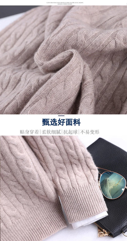 Autumn Winter 100% Wool Men's Slim Pullover Zipper Half High Neck Cashmere Knit Sweater Thick  Business Casual Large-Size Top