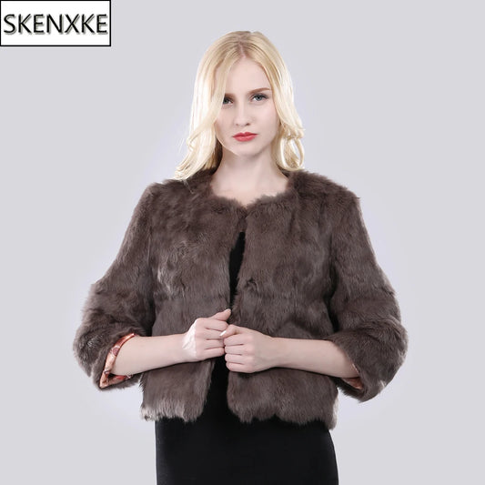 Hot Sale Girl Real Rabbit Fur Coat Women Real Rabbit Fur Jacket Genuine Real Rabbit Fur Outerwear Casual Short Real Fur Coats