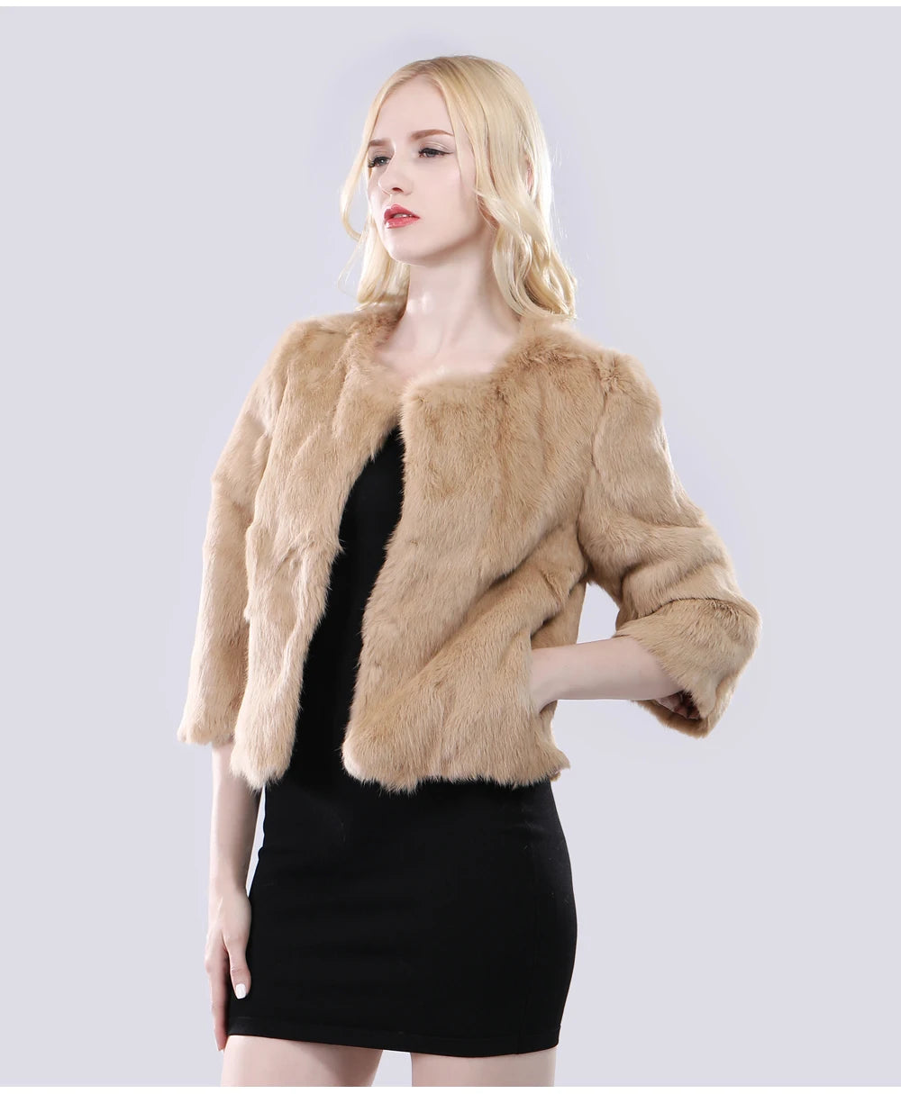 Hot Sale Girl Real Rabbit Fur Coat Women Real Rabbit Fur Jacket Genuine Real Rabbit Fur Outerwear Casual Short Real Fur Coats